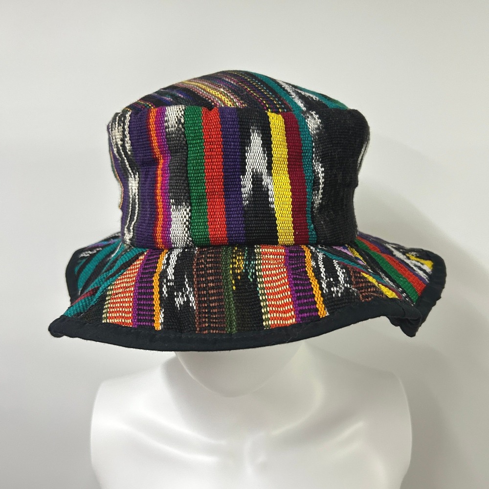 Boho Bucket Hat Woven Striped Multicolor One Size Festival Hippie Gorpcore